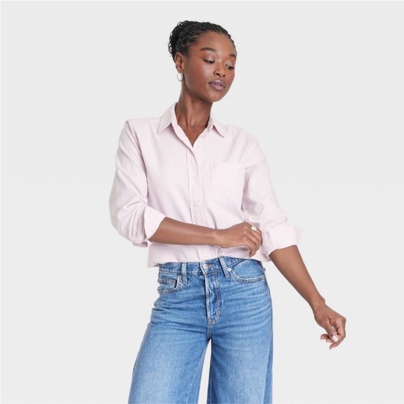 Women's Long Sleeve Collared Button-Down Shirt - Universal Thread™ Pink new - Picture 1 of 5